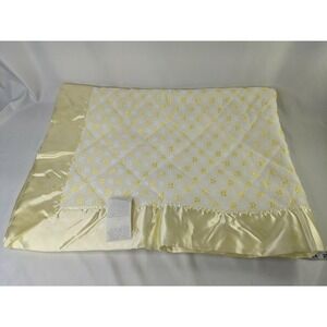 Vintage Quilted Yellow Baby Blanket Satin Edge 36 x 50